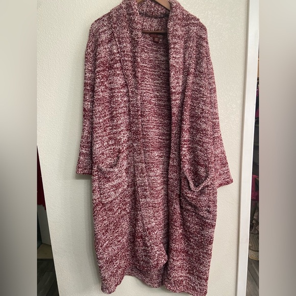 Barefoot Dreams Cozy Chic Red White Speckled Long Belted  Robe 509 - Picture 6 of 10